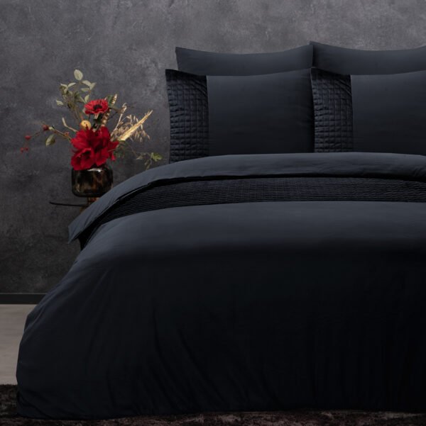 Housse de couette noire à bande de velours