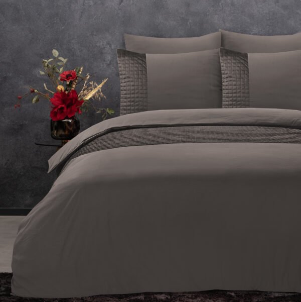 Housse de couette- Bande de velours taupe