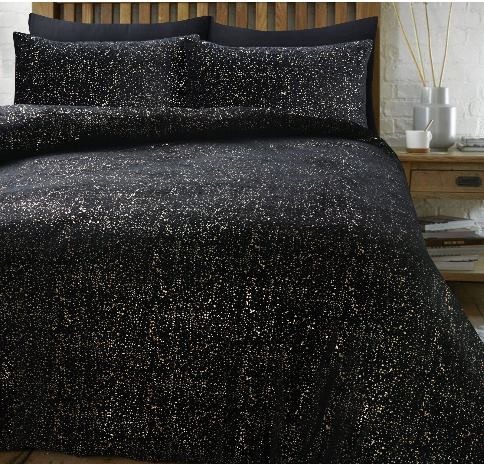 Sprankle_black-2 Housse de couette Glamour Flannel Sparkle Foil Noir – Image 1